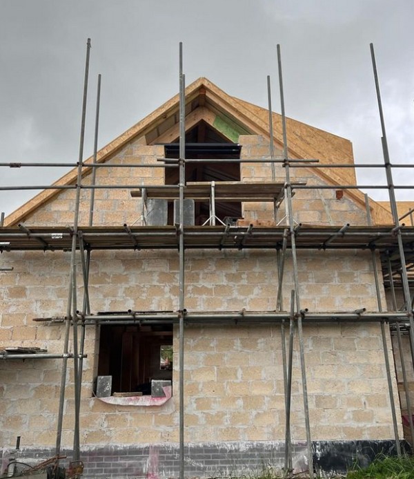 Gable end hempcrete block wall